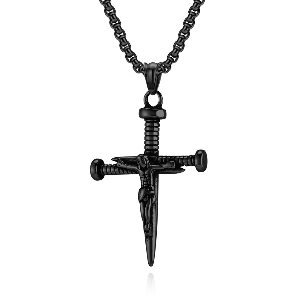 Cross-Border E-Commerce Retro Portrait Nails Cross Necklace