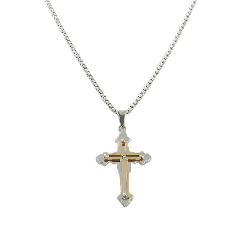 Personalized Retro Titanium Steel Cross Pendant Necklace for Trendy Men