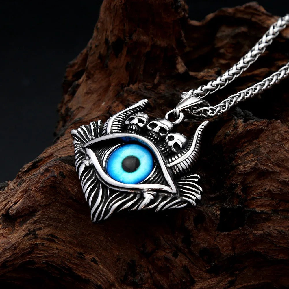 Gothic Skull Evil Eye Stainless Steel Men's Pendant Necklace