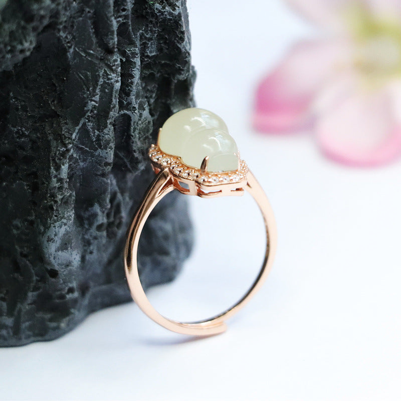 925 Sterling Silver Hetian Jade Gourd Ring
