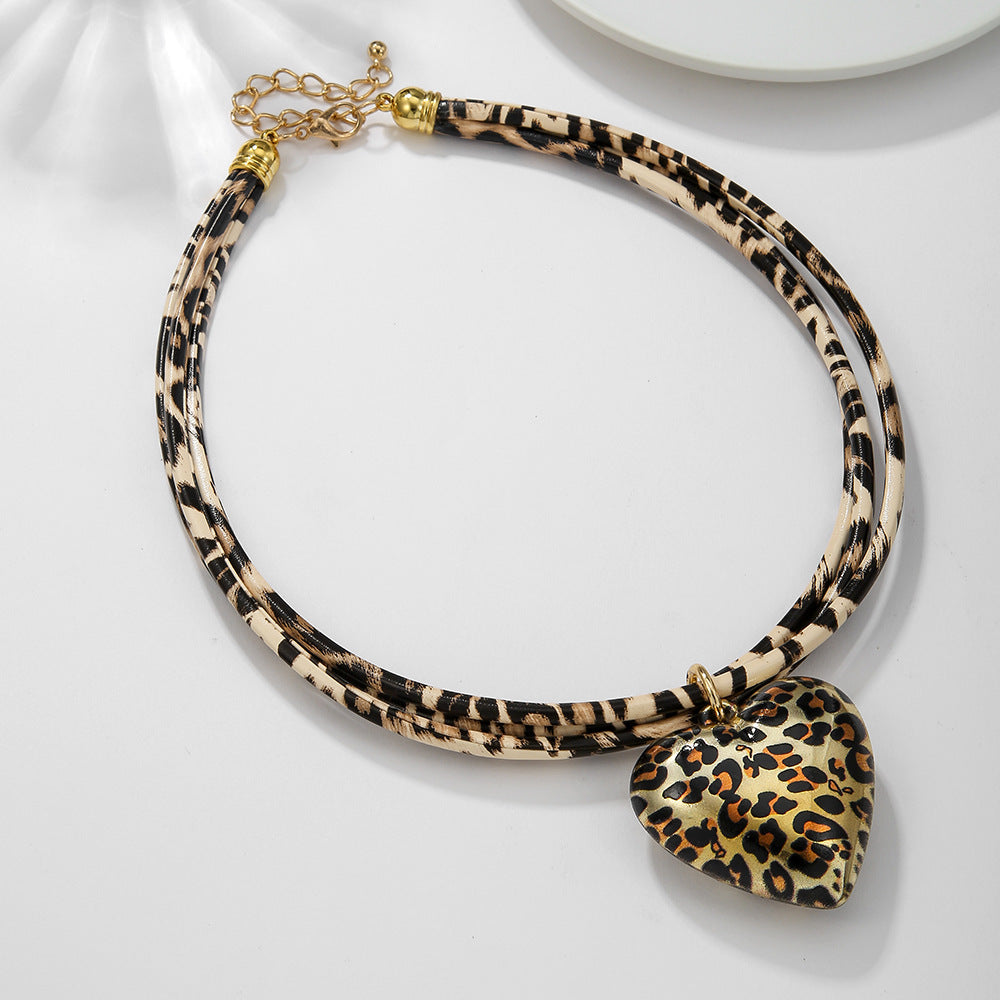 Planderful Savanna Rhythms Leopard Print Leather Rope Necklace – Unique Fashion Statement