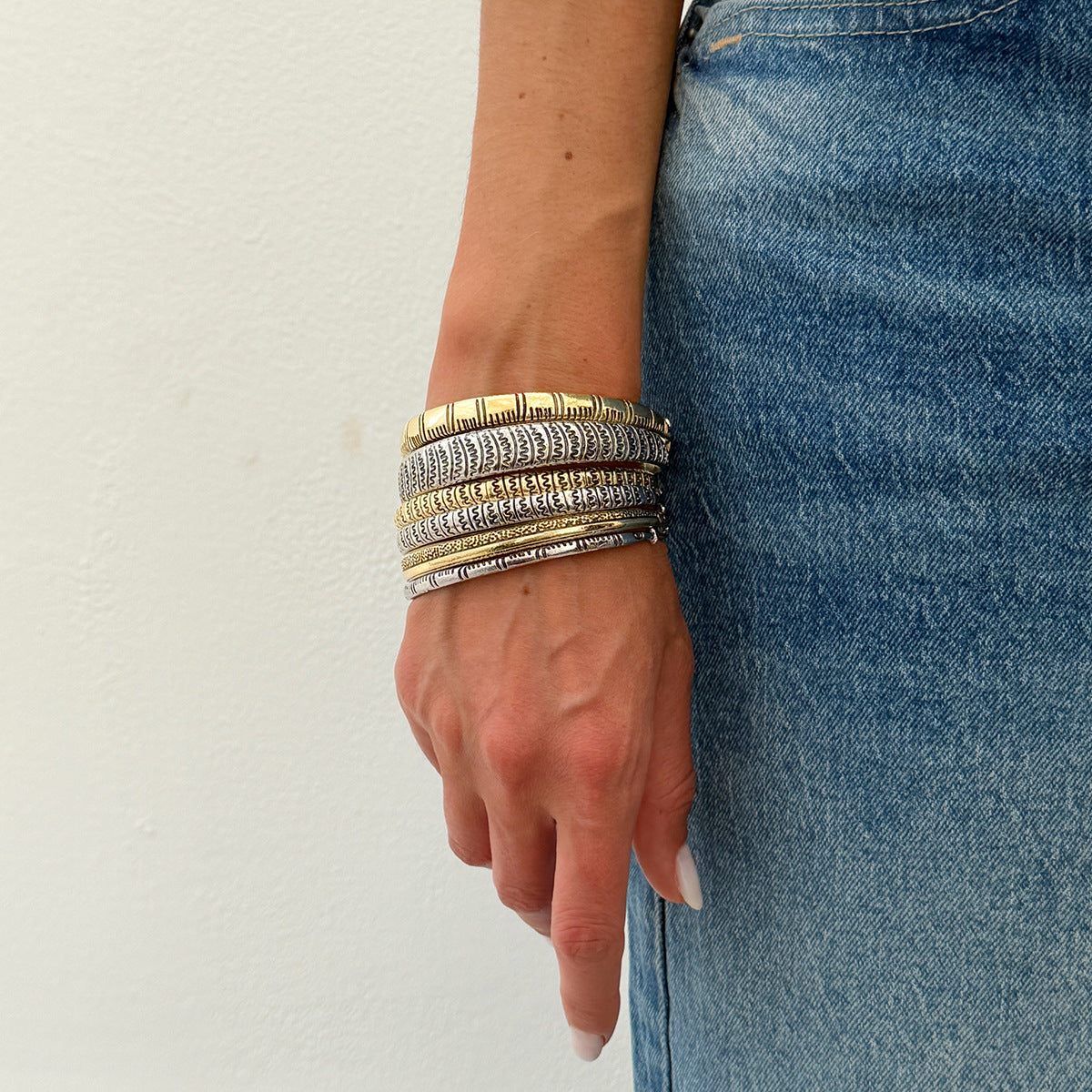 Stacked Marine Animal Fish Bracelet Retro Design Fish Pattern Symbol