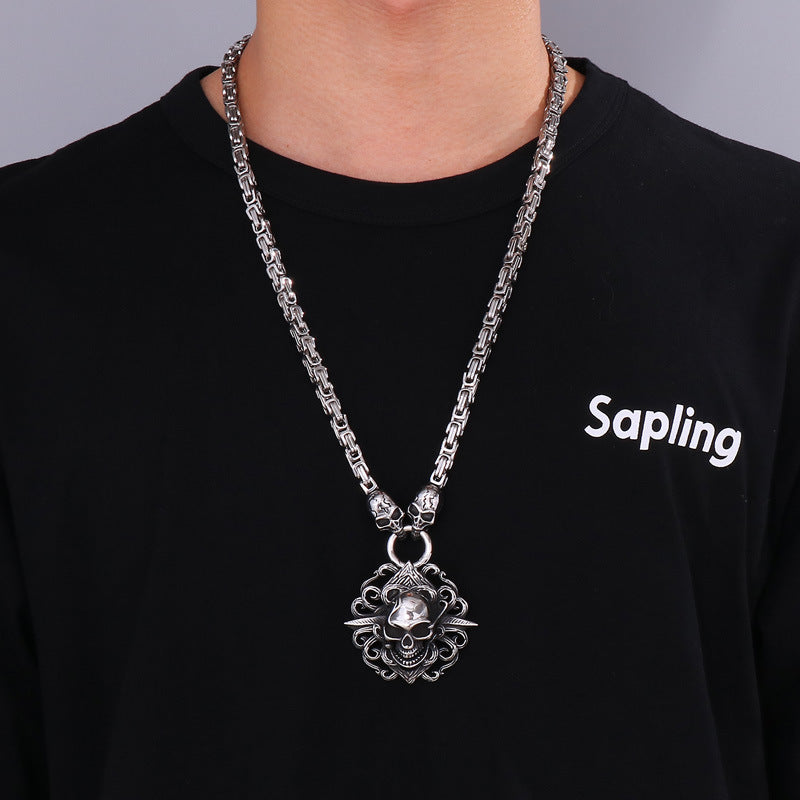 Exaggerated Titanium Steel Skull Pendant Necklace with Punk Ghost Head Design for Men