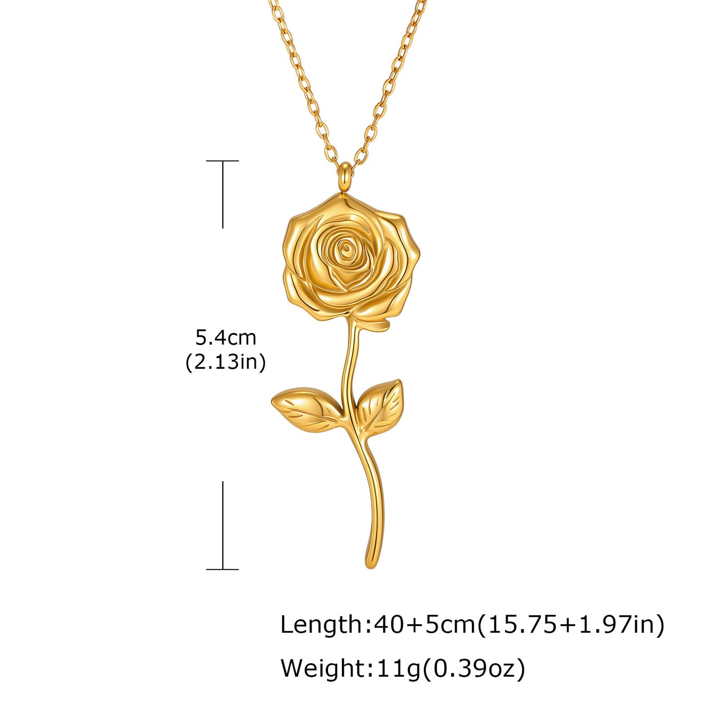 Classic Women's Gold Rose Pendant Necklace – Stainless Steel Romantic Daily