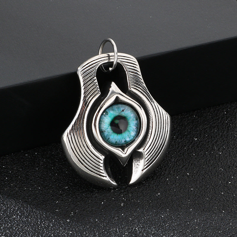 Axe Devil'S Eye Pendant, Ethnic Retro Turquoise Feather Pendant, Stainless Steel Men's Necklace