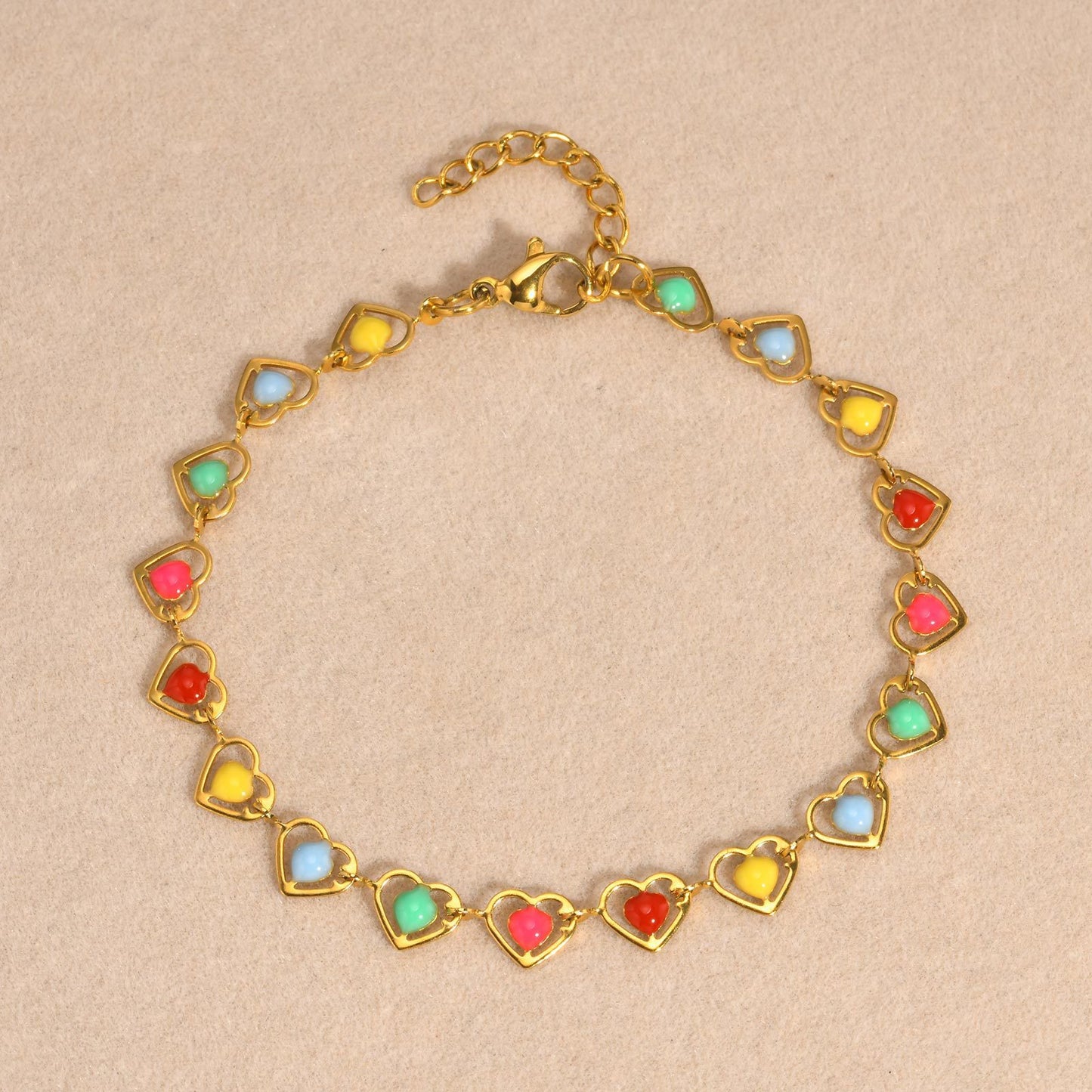 Ladies Color Epoxy Bracelet Stainless Steel Gold Cherry Flower Heart Element