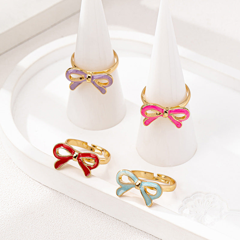 Stylish Versatile Metal Color Drip Bow Ring for Women