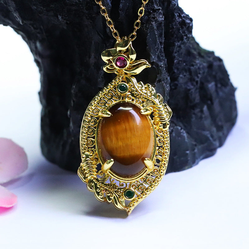 Yellow Tiger Eye Pisces Pendant — No Chain