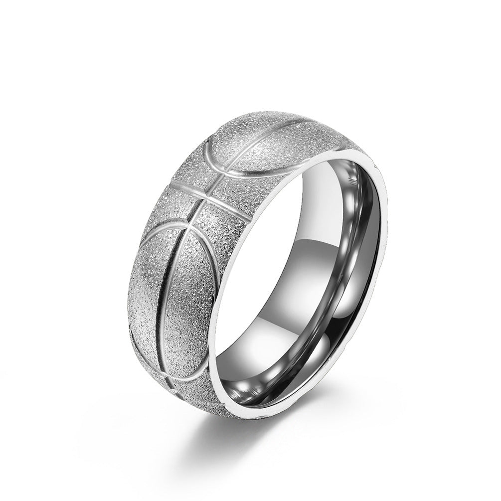 Stainless Steel Sand-Plated 18K Gold Basketball Ring for Men