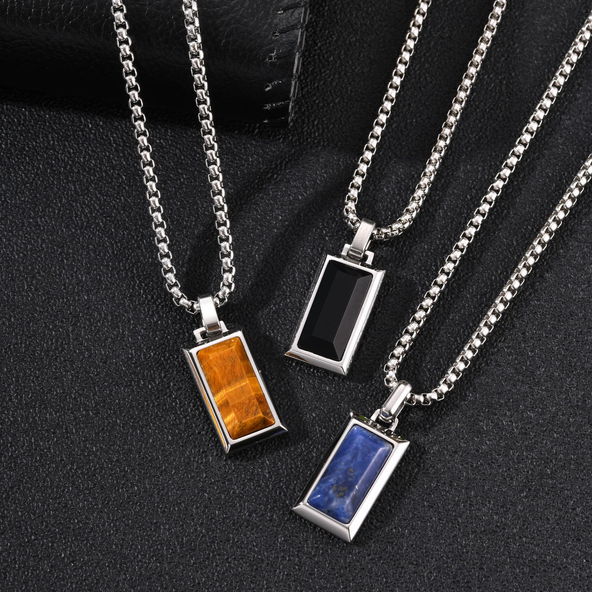 Natural Stone Vintage Black Stainless Steel Pendant