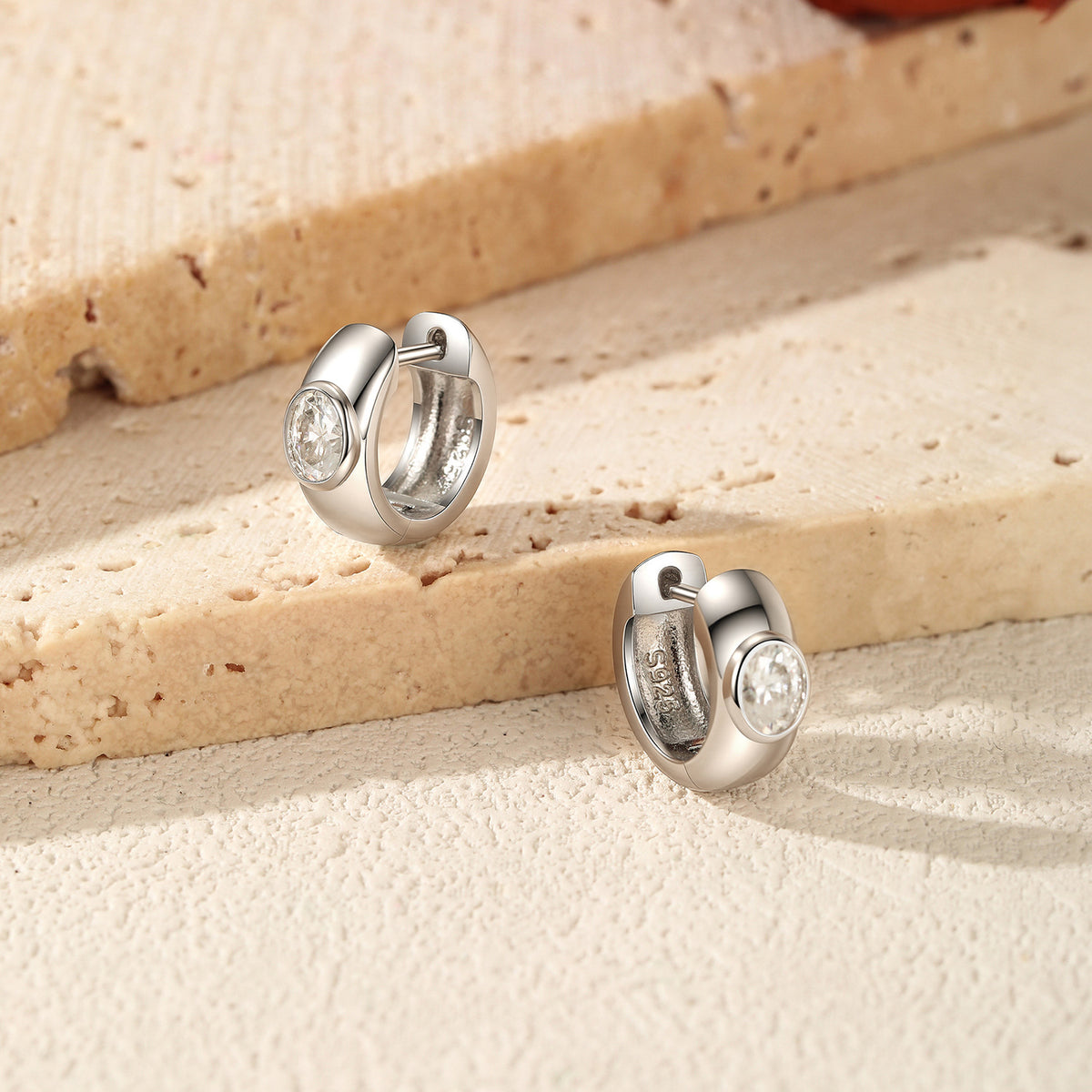 925 Sterling Silver Minimalist Moissanite Hoop Earrings