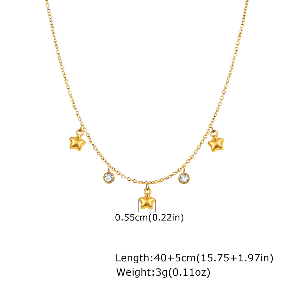 Women's Style Necklace Stainless Steel Flat Cross Chain Zircon Five-Pointed Star Heart