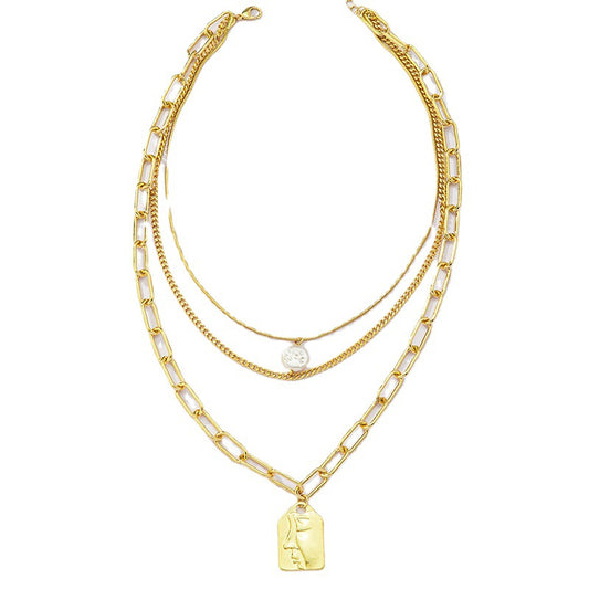 Triple Pearl Layer Necklace with Cross-Border Charm