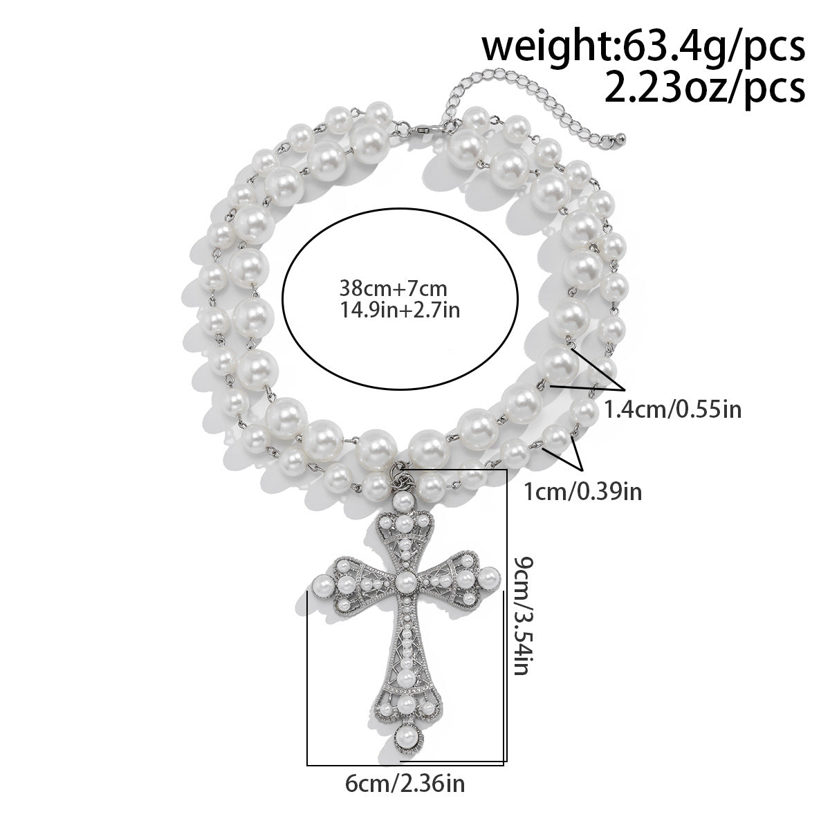 Cyber Cross & Bead Layered Necklace