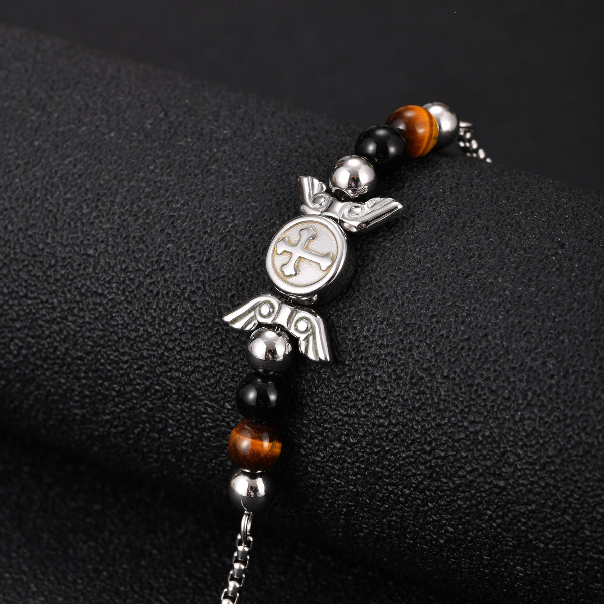 Cross Natural Stone Vintage Stainless Steel Bracelet for Men