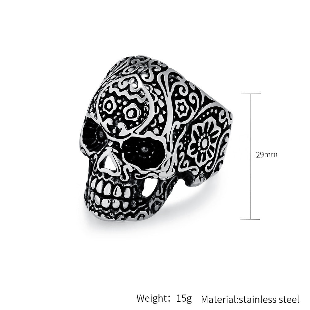 Planderful Skull Ring For Men Titanium Steel Bold Gothic Dark Style Statement Jewelry