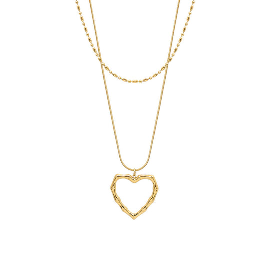 French Charm 18k Gold Double Heart Pendant Necklace