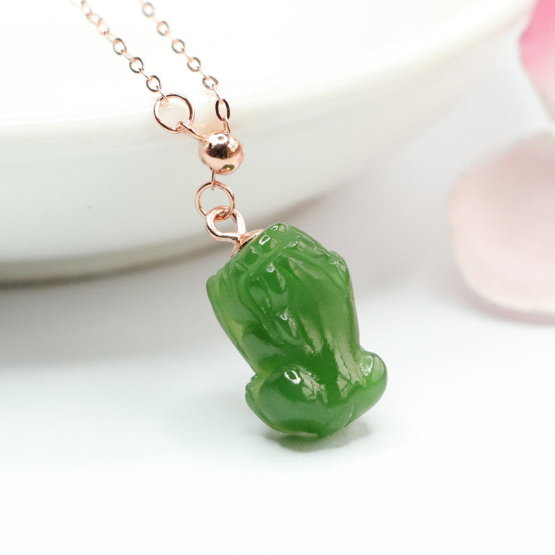Sterling Silver Pixiu Necklace with Natural Hetian Jade Jasper