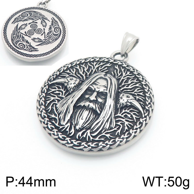 Templars Red Cross Jewelry, Viking Battleship Tomahawk Crow Odin Titanium Steel Men's Pendant Necklace
