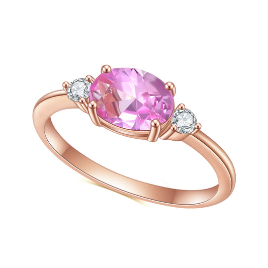 6*8mm Oval Barbie Pink Corundum and Zircon Silver Ring