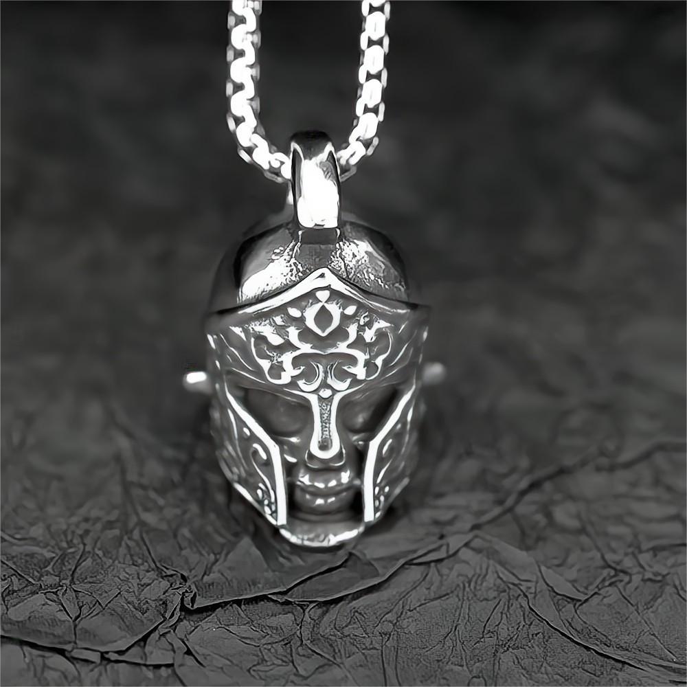 European And American Jewelry Stainless Steel Men's Pendant Necklace Retro Hip-Hop Warrior Helmet