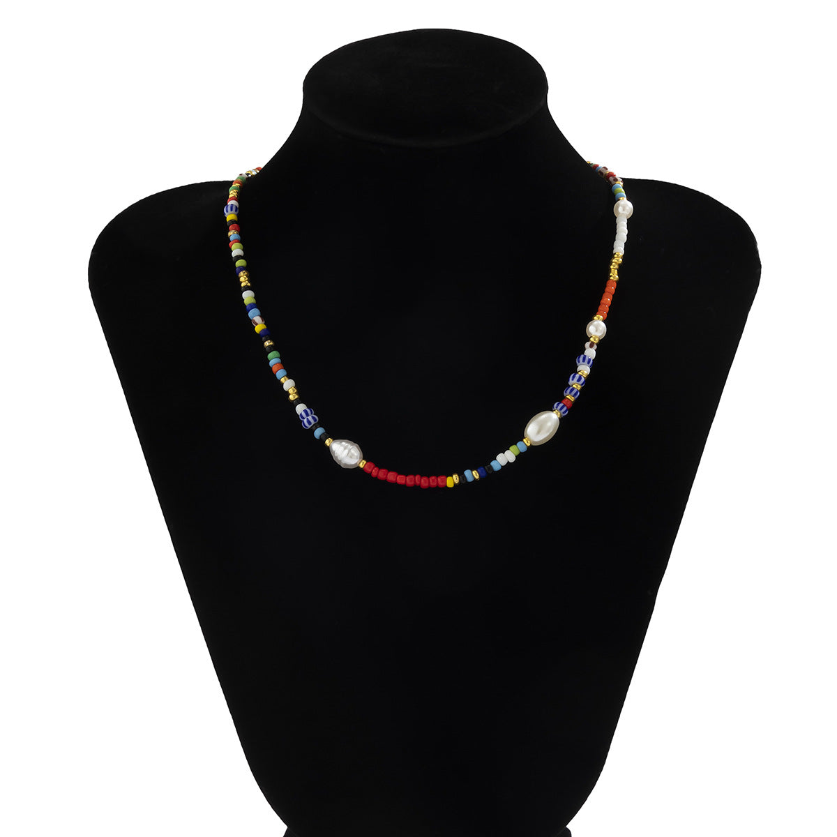 Planderful Vienna Verve Beaded Necklace For Women With Contrasting Color Beads Geometric Imitation Pearl Statement