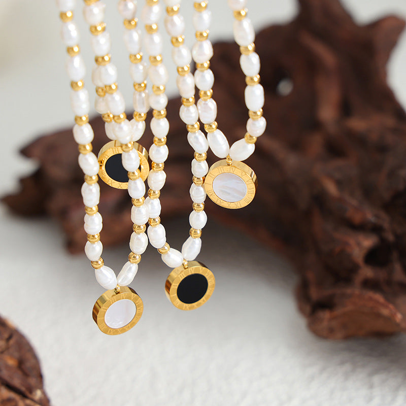 Korean Style Double-Sided Pearl Pendant Necklace with Gold-Plated Chain for Women