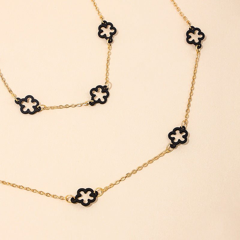 Summer Versatile Metal Clover Necklace Bracelet Set for Women