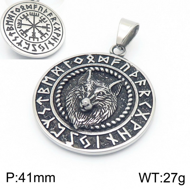 Norse Viking Pendant Double Sided Rune Wolf Planderful Men