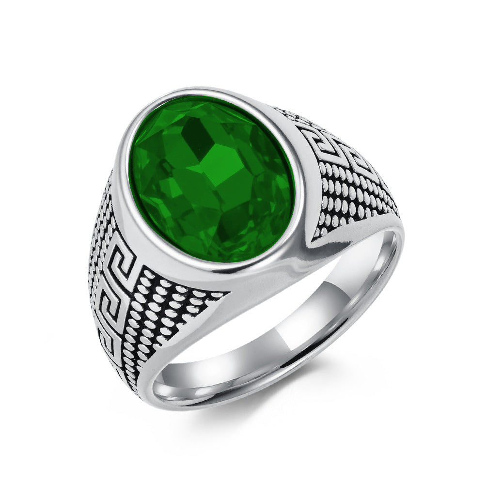 Planderful Titanium Steel Zircon Ring With Great Wall Pattern For Men Fade Resistant Durable Jewelry