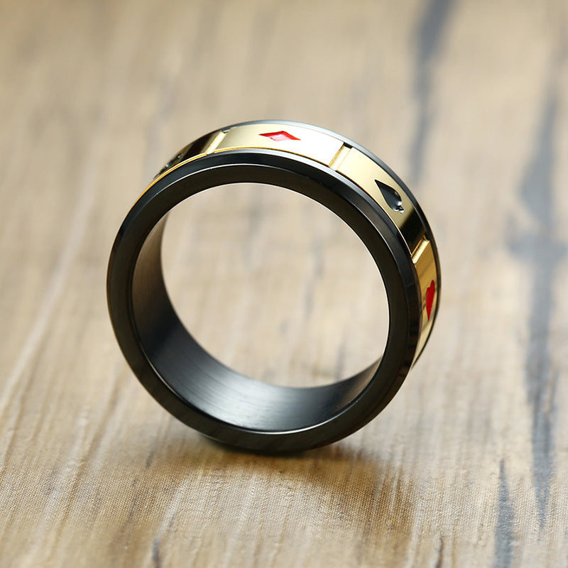 Face Width Rotating Stainless Steel Playing Card Ring For Men