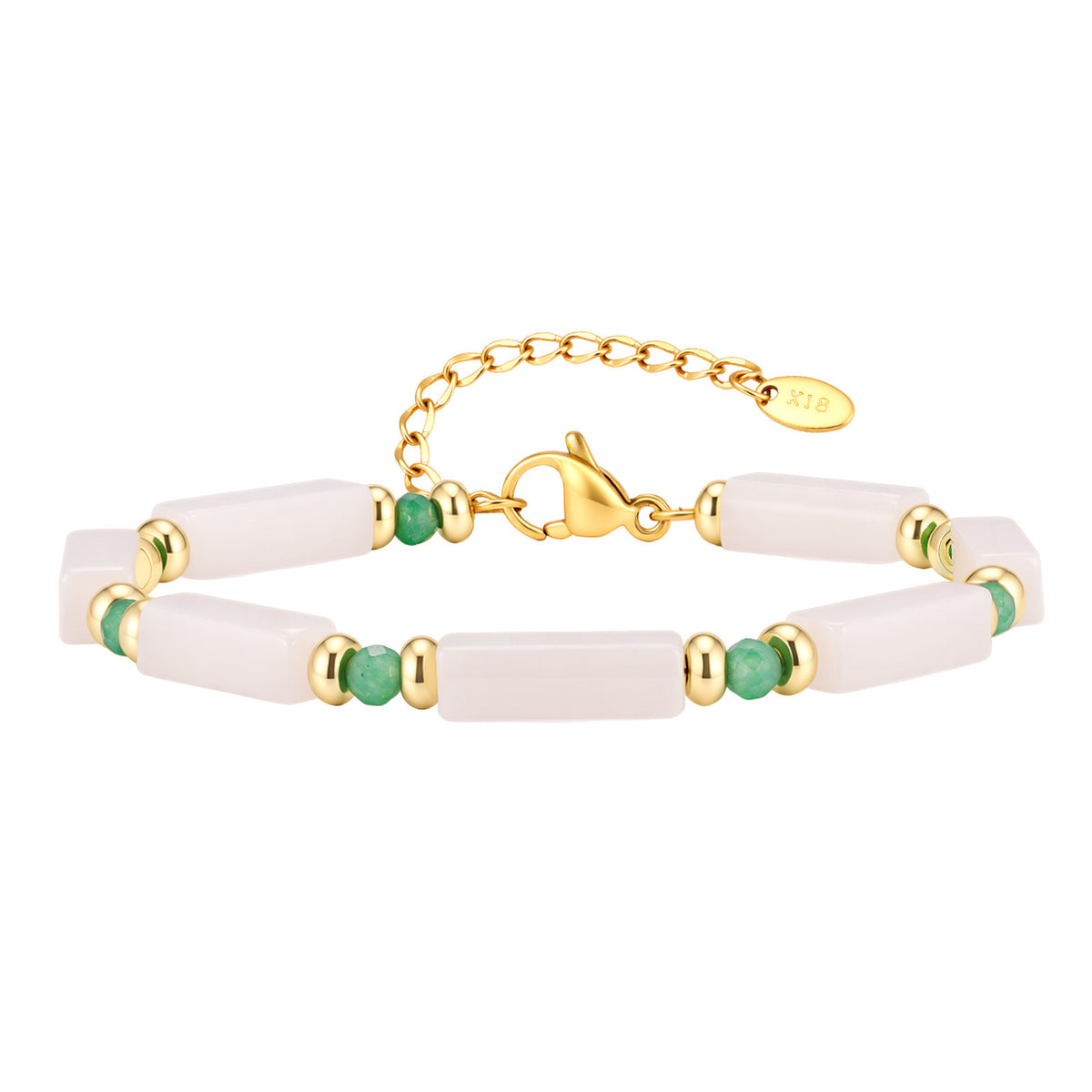 White Jade Bead Stainless Steel Bracelet