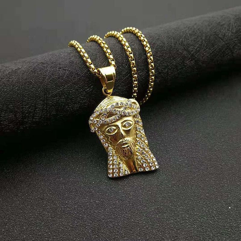 Planderful Hip Hop Pendant Necklace Gold Plated Zircon Portrait Head Premium Statement Jewelry For Hip Hop Fans