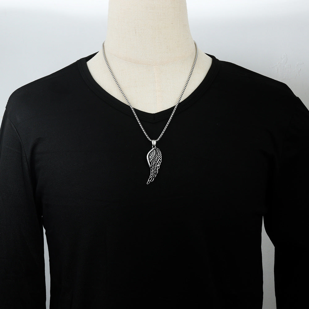 European And American Stainless Steel Feather Wing Pendant