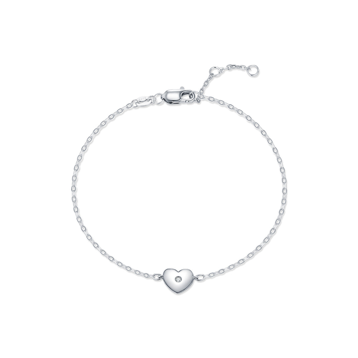 925 Sterling Silver Minimalist Heart Moissanite Bracelet