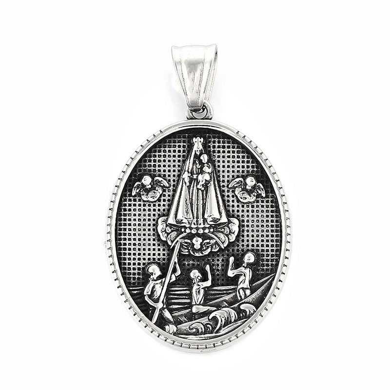 Punk Retro Maria Stainless Steel Men's Round Pendant - Planderful Everyday Genie Collection