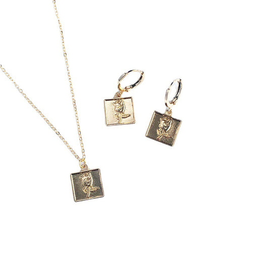 Vienna Verve Rose Jewelry Set with Personalized Cross-Border Earrings and Necklace