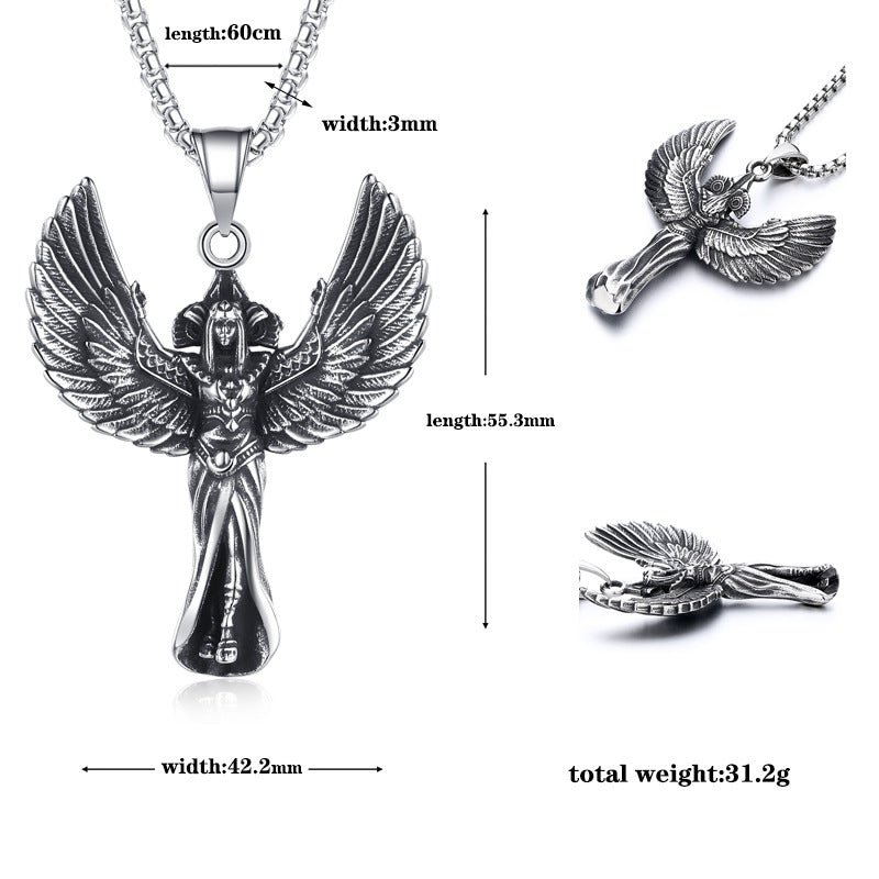 Stainless Steel Necklace – Vintage Feathered Angel Muse