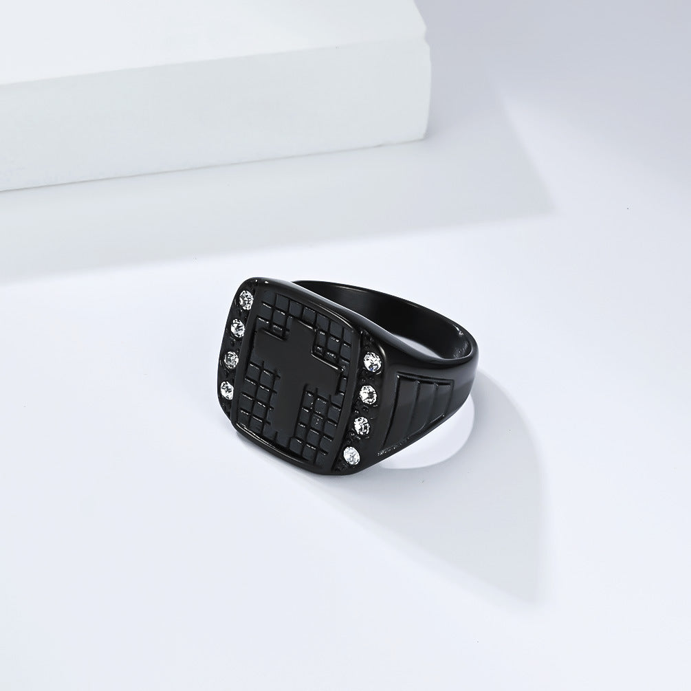 Planderful Cross Titanium Steel Ring For Men With Zircon Inlay Everyday Genie Luxury Jewelry