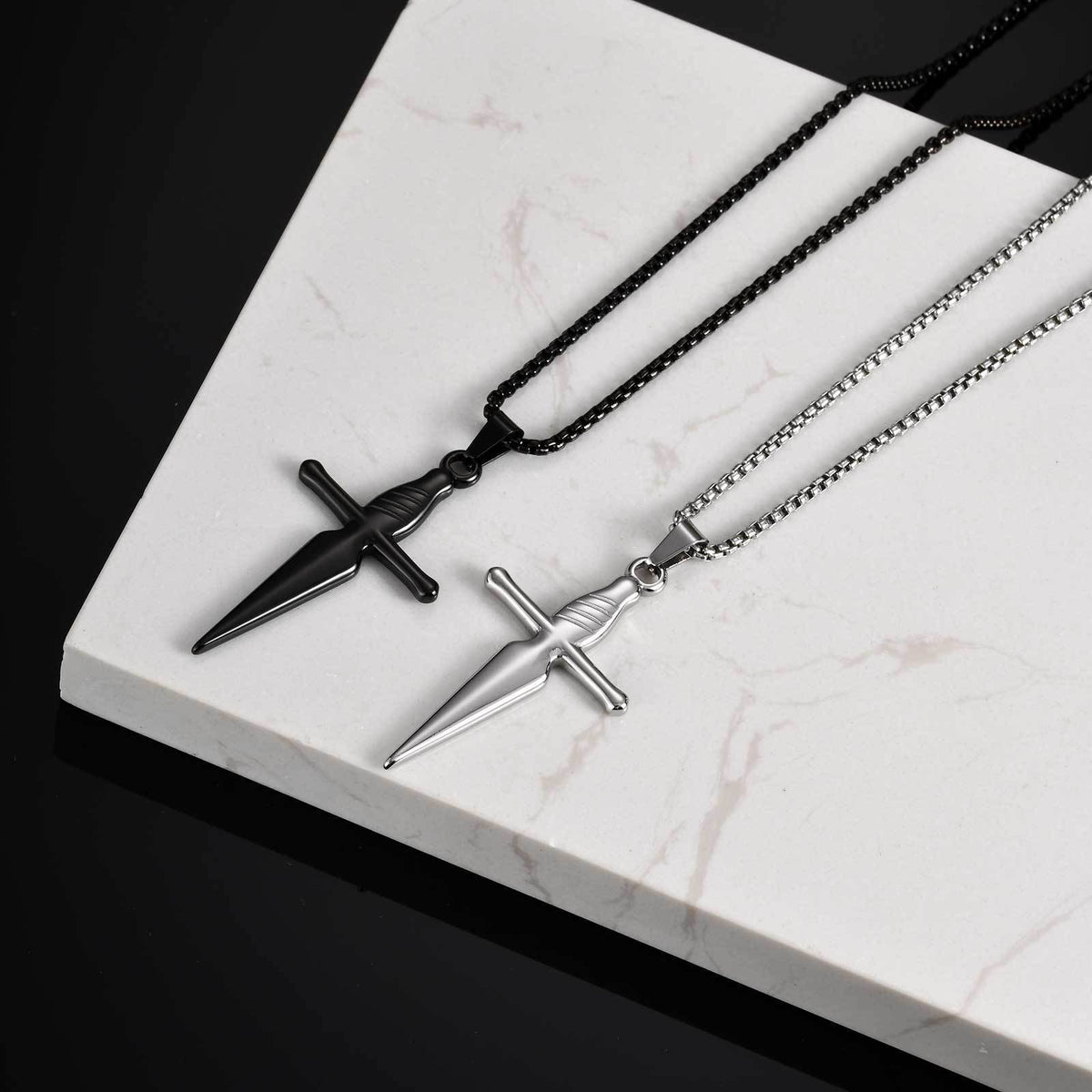 Cross Dagger Pendant — Black or Silver, Chain Optional