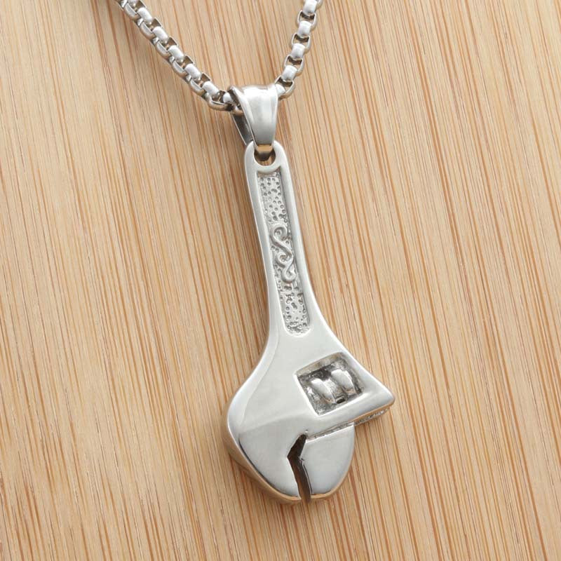 Titanium Steel Hip Hop Necklace with Wrench Pendant for Men – Nightclub Performance Accessory