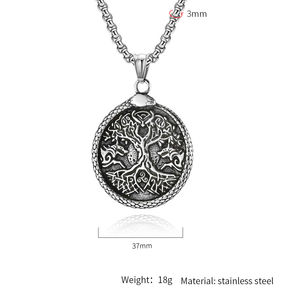 Steel Necklace – Vintage Nordic World Tree Pendant