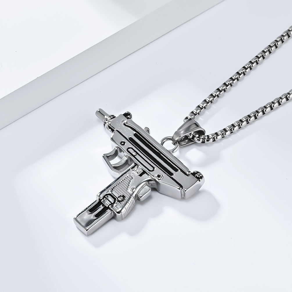 Planderful Uzi Submachine Gun Pendant Necklace Titanium Steel Personalized For Hip Hop Fans Streetwear Jewelry