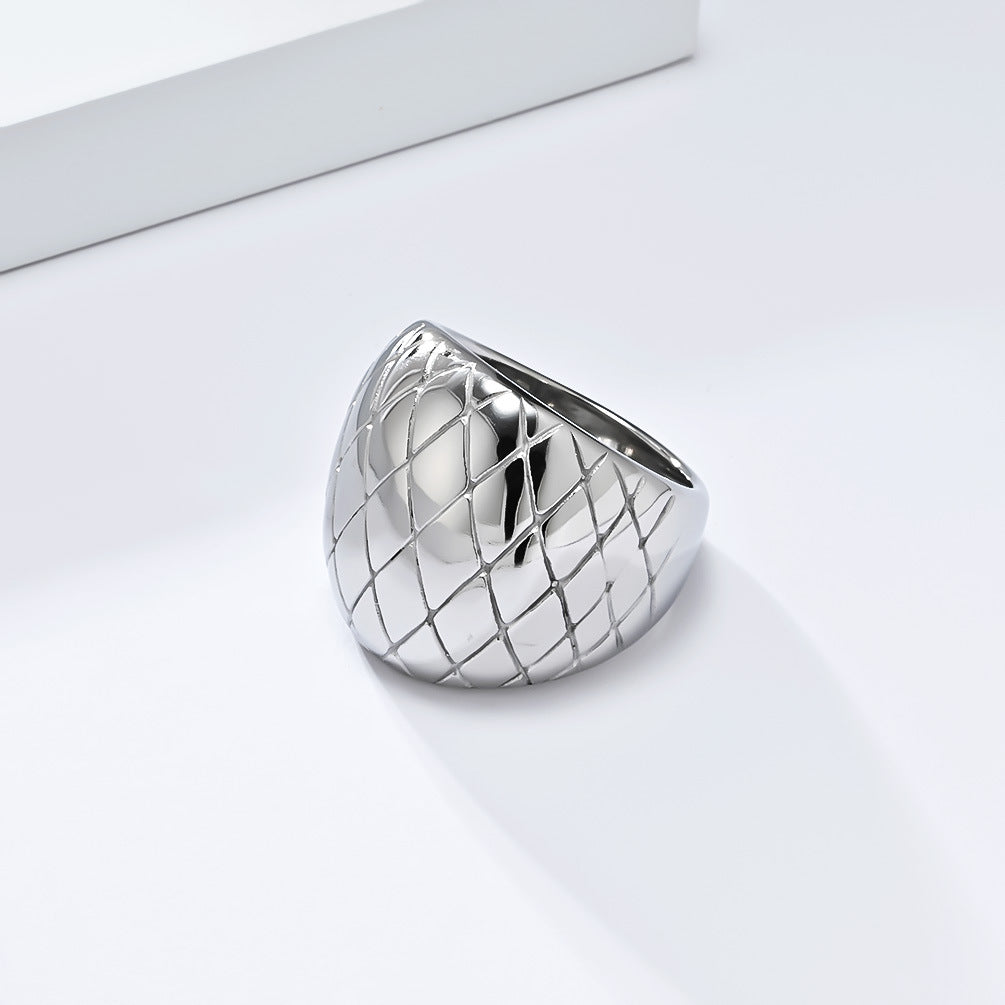 Planderful Gold Plated Ring With Exaggerated European And American Grid Pattern For Fashion Forward Women