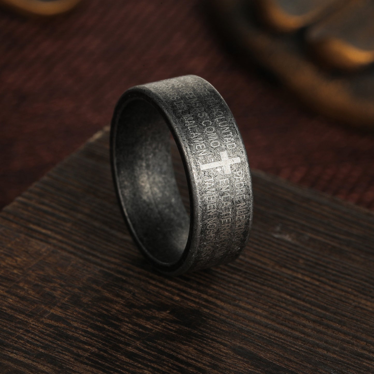 Planderful Collection Everyday Genie Cross Ring Stainless Steel Unisex Retro Scripture Jewelry