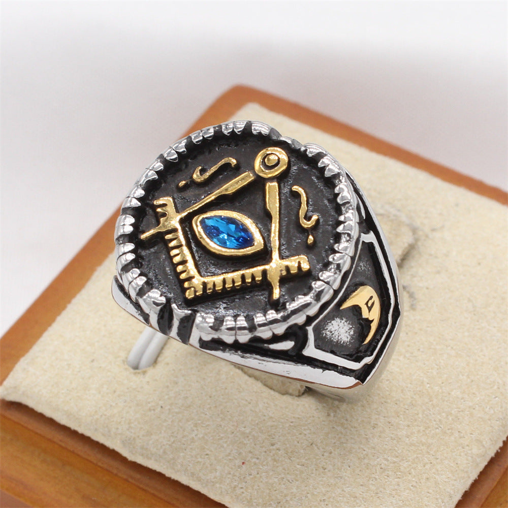 Planderful Everyday Genie – European and American Personalized Retro Freemasonry Men's Titanium Steel Ring