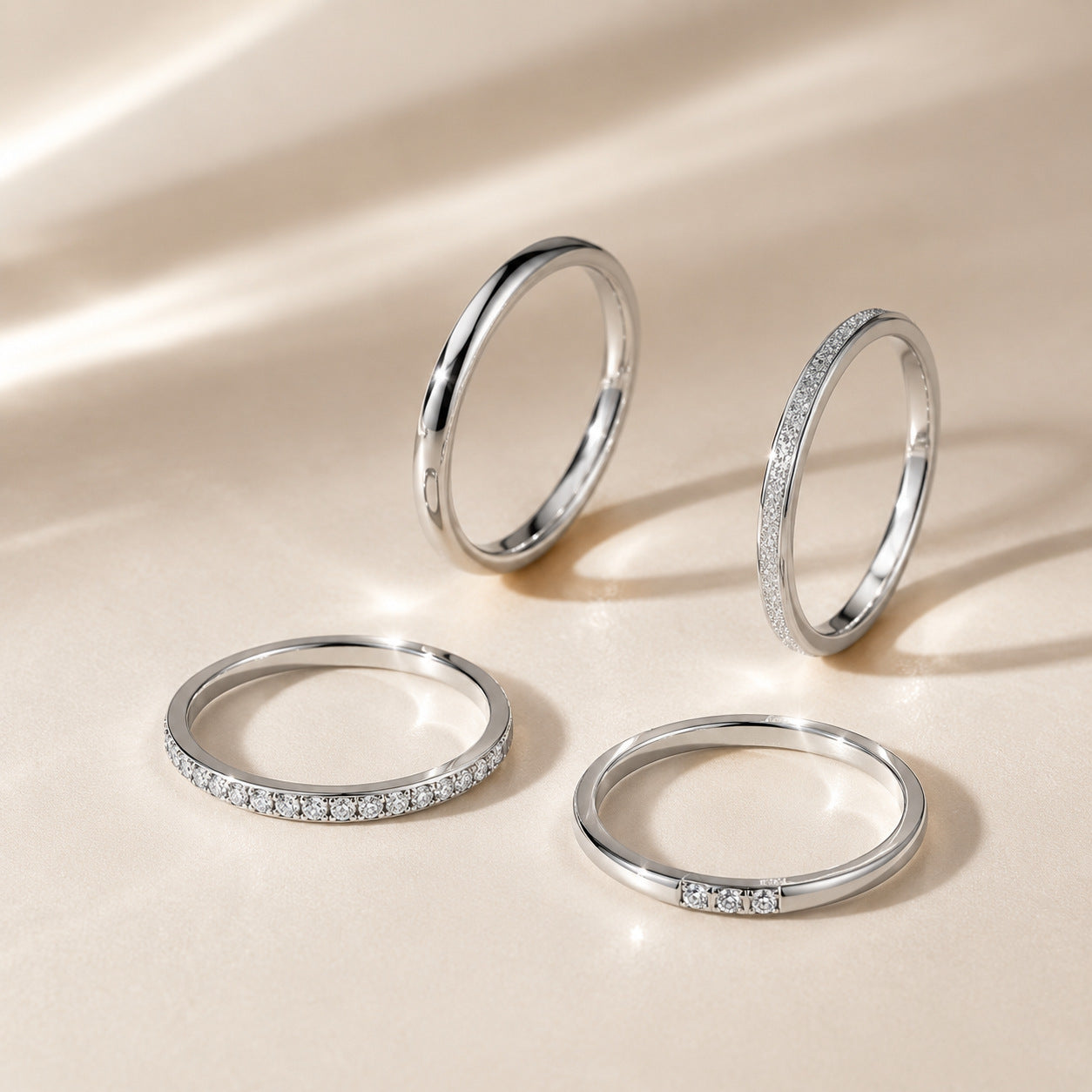 Planderful Everyday Genie Unisex 4 Piece Stacked Stainless Steel Ring Set With Matte Zircon Accents