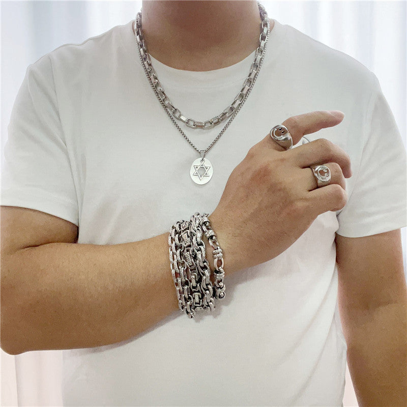 Personalized Retro Titanium Steel Hexagram Pendant Necklace for Trendy Men and Women