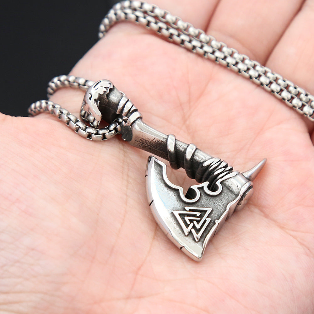 European and American Stainless Steel Viking Axe Necklace