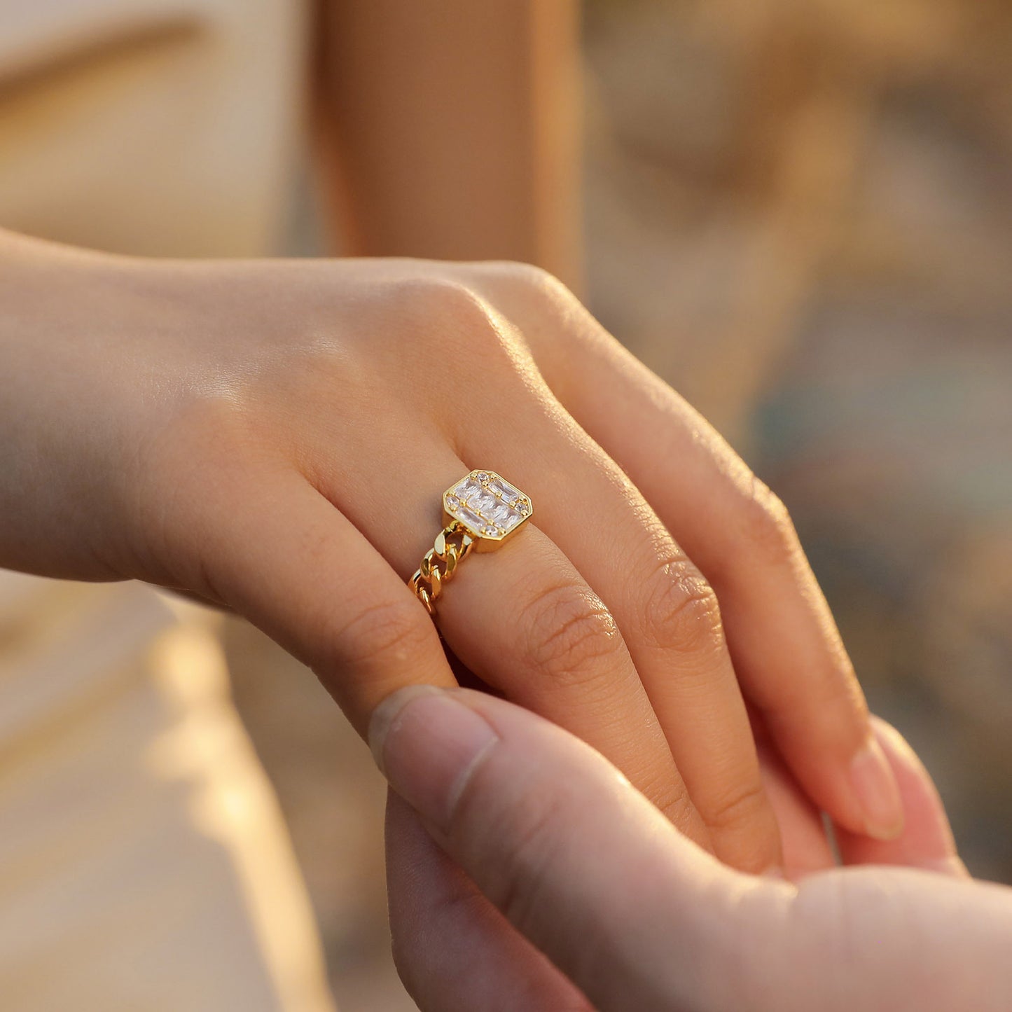 Zircon Chain Ring Gold Women's Fashion Ring Accessories Wholesale